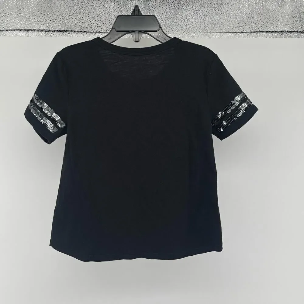 Justice Girls Black Sequin Embellished Short Sleeve Tee Size 6